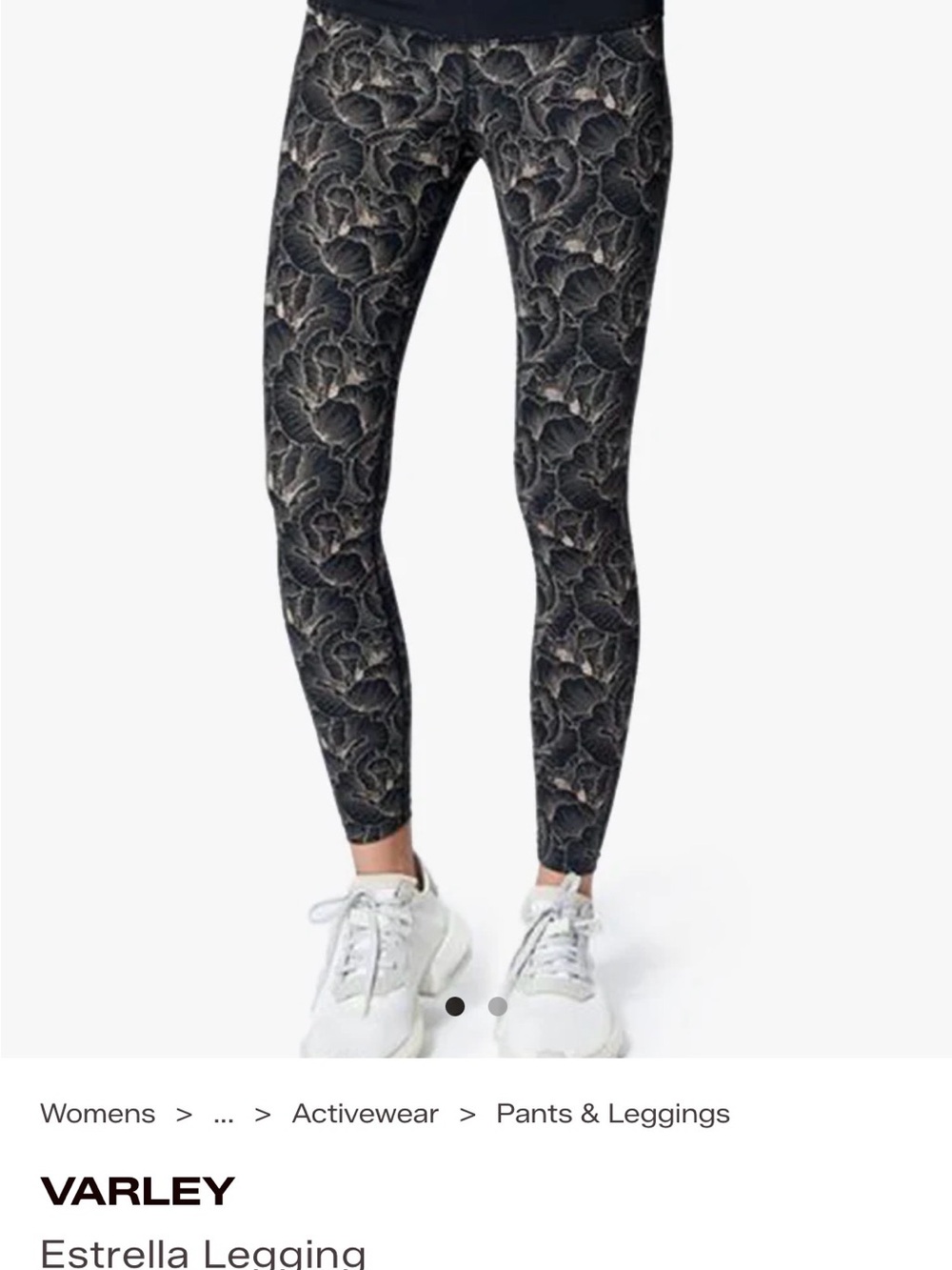 $110 Varley Estrella Floral-Print High-Rise Leggings - Black with Gray Accents